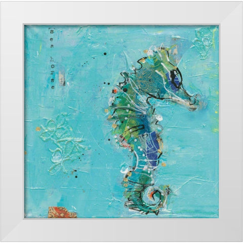 Little Seahorse Blue White Modern Wood Framed Art Print by Day, Kellie