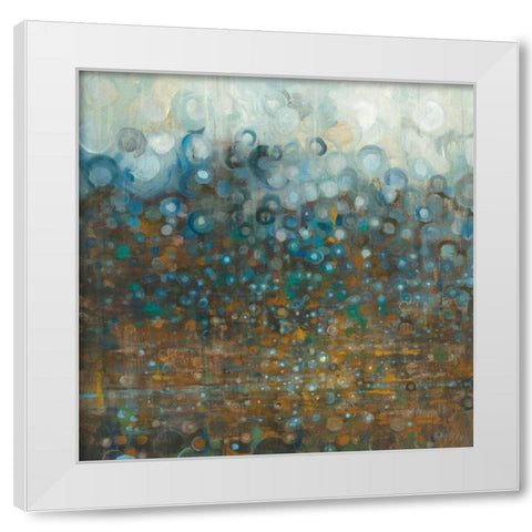 Blue and Bronze Dots White Modern Wood Framed Art Print by Nai, Danhui