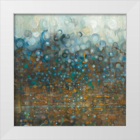 Blue and Bronze Dots White Modern Wood Framed Art Print by Nai, Danhui