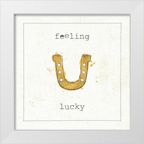 Lil Memos Feeling Lucky White Modern Wood Framed Art Print by Pela Studio