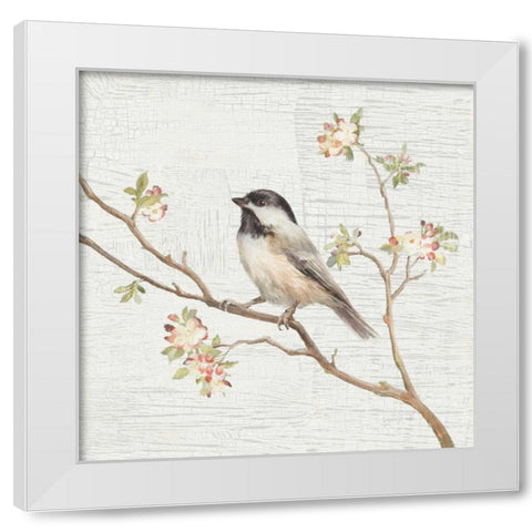 Black Capped Chickadee Vintage White Modern Wood Framed Art Print by Nai, Danhui