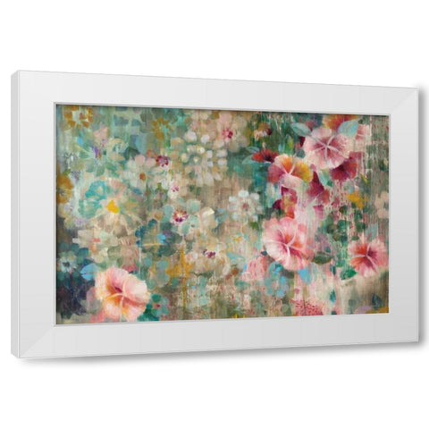 Flower Shower Crop White Modern Wood Framed Art Print by Nai, Danhui