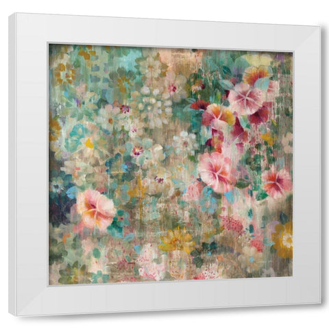 Flower Shower Square White Modern Wood Framed Art Print by Nai, Danhui