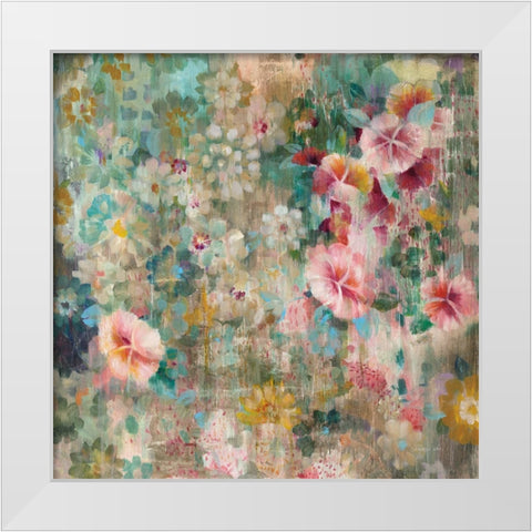 Flower Shower Square White Modern Wood Framed Art Print by Nai, Danhui