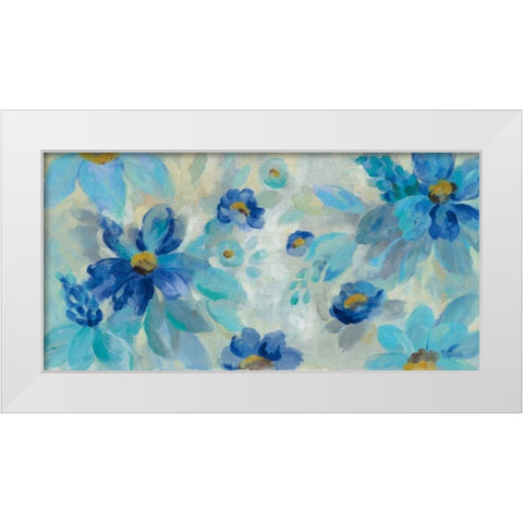 Blue Flowers Whisper I White Modern Wood Framed Art Print by Vassileva, Silvia