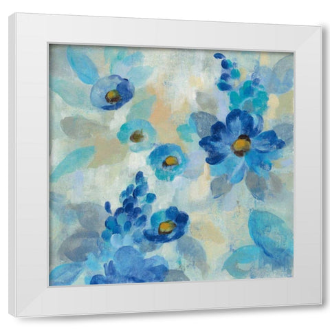 Blue Flowers Whisper III White Modern Wood Framed Art Print by Vassileva, Silvia