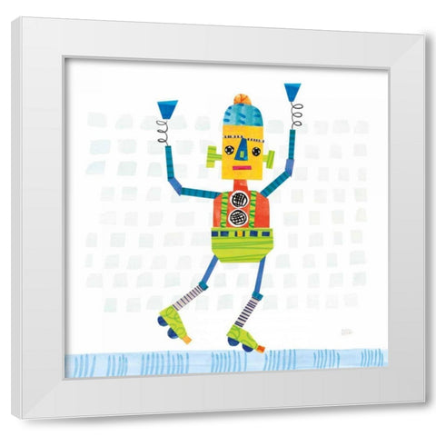 Robot Party I on Squares White Modern Wood Framed Art Print by Averinos, Melissa