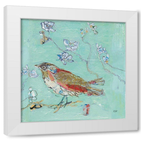 Aqua Bird White Modern Wood Framed Art Print by Day, Kellie