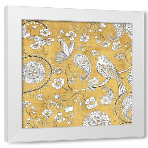 Color my World Bird Paisley I Gold White Modern Wood Framed Art Print by Brissonnet, Daphne