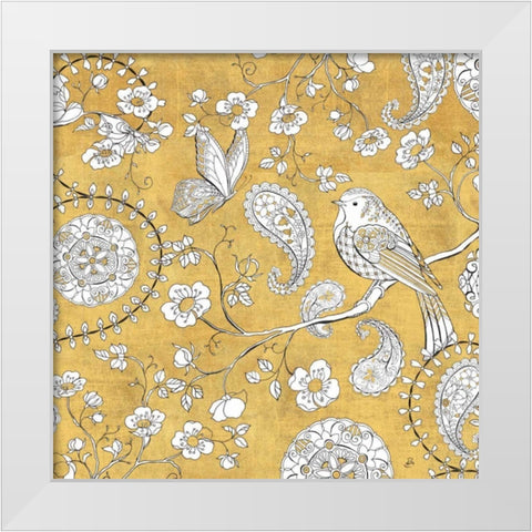 Color my World Bird Paisley I Gold White Modern Wood Framed Art Print by Brissonnet, Daphne