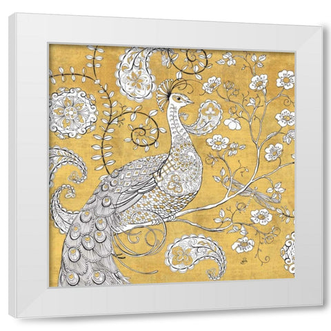 Color my World Ornate Peacock I Gold White Modern Wood Framed Art Print by Brissonnet, Daphne