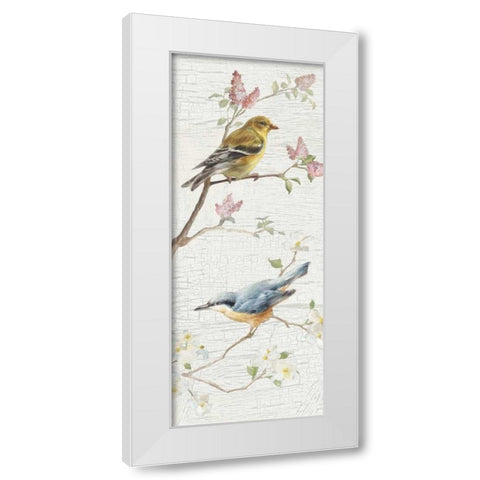 Vintage Birds Panel I White Modern Wood Framed Art Print by Nai, Danhui