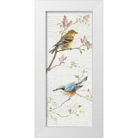 Vintage Birds Panel I White Modern Wood Framed Art Print by Nai, Danhui