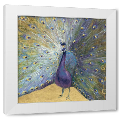 Purple and Gold Peacock White Modern Wood Framed Art Print by Nai, Danhui