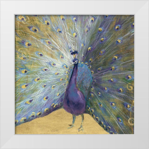 Purple and Gold Peacock White Modern Wood Framed Art Print by Nai, Danhui