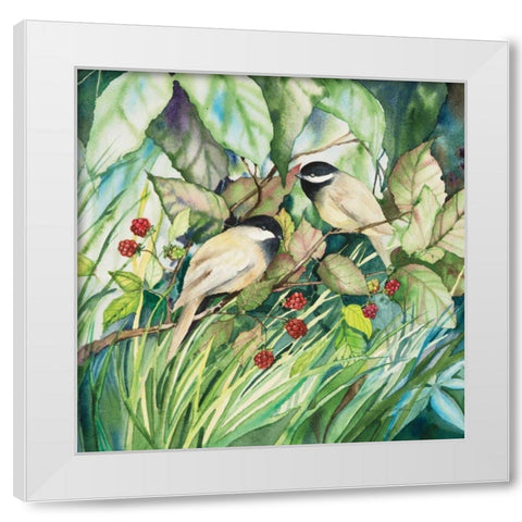 Chickadees Sq White Modern Wood Framed Art Print by McKenna, Kathleen Parr
