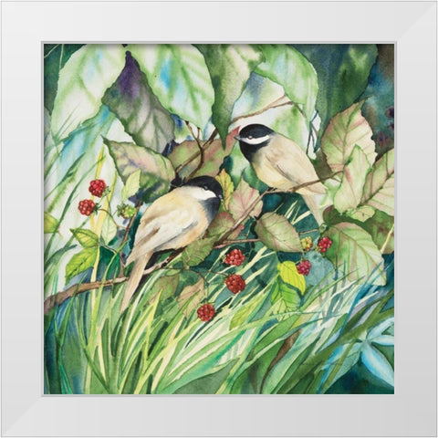 Chickadees Sq White Modern Wood Framed Art Print by McKenna, Kathleen Parr