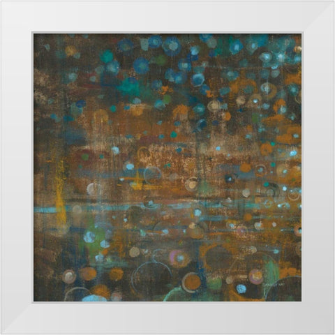 Blue and Bronze Dots IX White Modern Wood Framed Art Print by Nai, Danhui