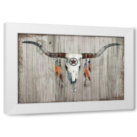 Longhorn on Dark Gray Wood White Modern Wood Framed Art Print by Tillmon, Avery