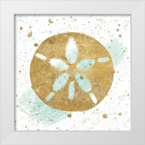 Silver Sea Life Aqua Sanddollar White Modern Wood Framed Art Print by Wild Apple Portfolio