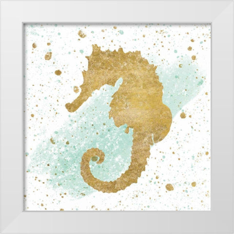Silver Sea Life Aqua Seahorse White Modern Wood Framed Art Print by Wild Apple Portfolio