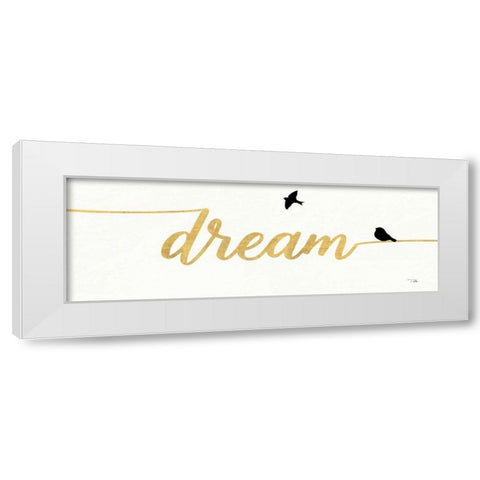 Birds on Words III Gold White Modern Wood Framed Art Print by Pela