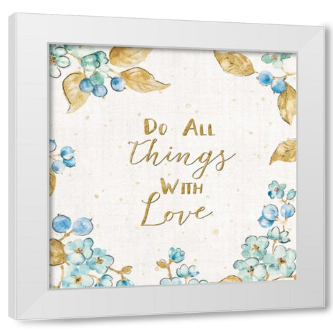 Blue Blossom V White Modern Wood Framed Art Print by Pela