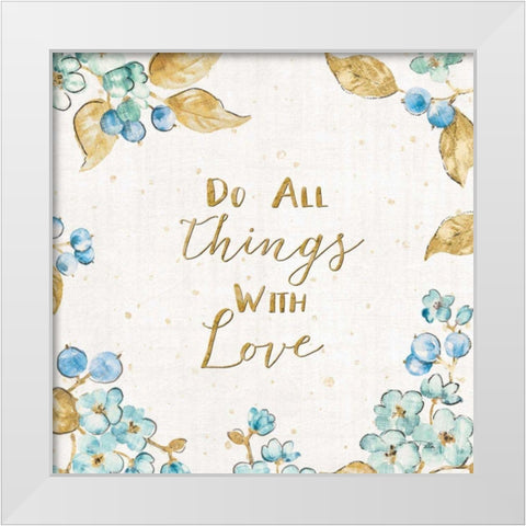 Blue Blossom V White Modern Wood Framed Art Print by Pela