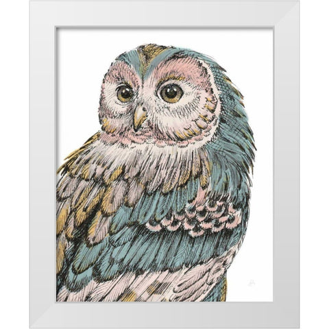 Beautiful Owls I Pastel White Modern Wood Framed Art Print by Brissonnet, Daphne