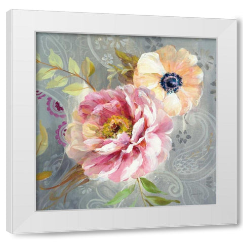 Peonies and Paisley III White Modern Wood Framed Art Print by Nai, Danhui