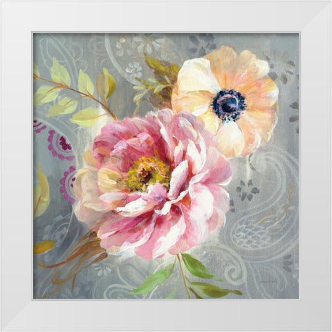 Peonies and Paisley III White Modern Wood Framed Art Print by Nai, Danhui