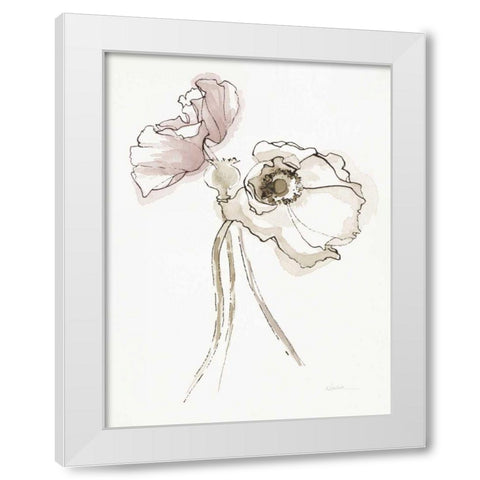 Three Somniferums Poppies Neutral II White Modern Wood Framed Art Print by Novak, Shirley
