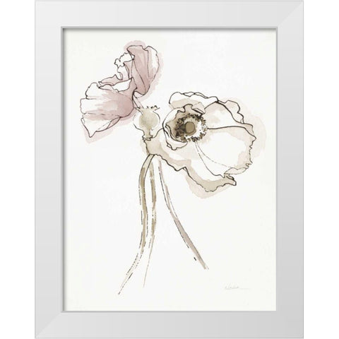 Three Somniferums Poppies Neutral II White Modern Wood Framed Art Print by Novak, Shirley