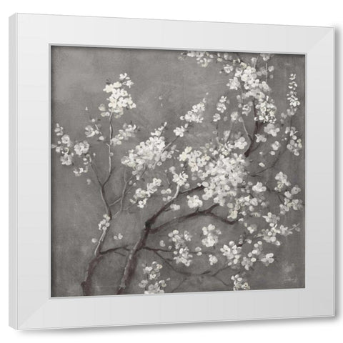 White Cherry Blossoms I on Grey Crop White Modern Wood Framed Art Print by Nai, Danhui