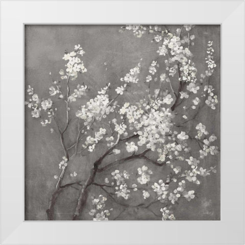 White Cherry Blossoms I on Grey Crop White Modern Wood Framed Art Print by Nai, Danhui