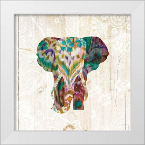 Boho Paisley Elephant III White Modern Wood Framed Art Print by Nai, Danhui