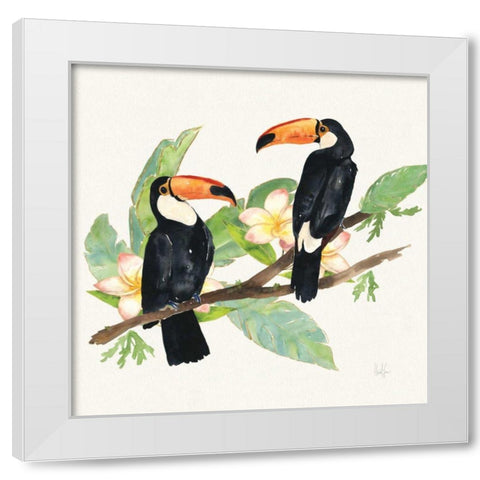 Tropical Fun Bird I Leaves White Modern Wood Framed Art Print by Sussman, Harriet