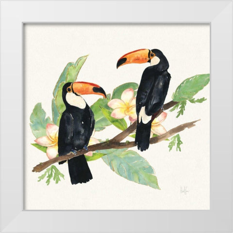 Tropical Fun Bird I Leaves White Modern Wood Framed Art Print by Sussman, Harriet
