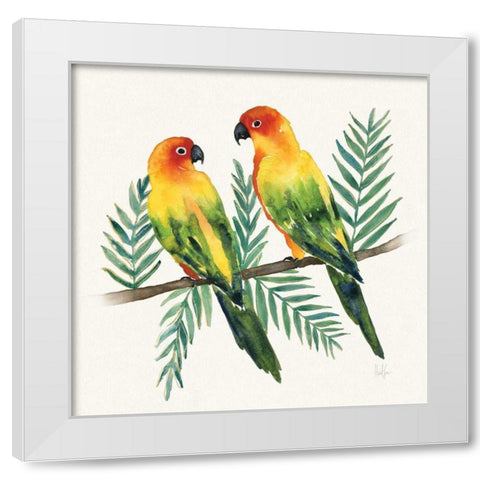 Tropical Fun Bird III Leaves White Modern Wood Framed Art Print by Sussman, Harriet