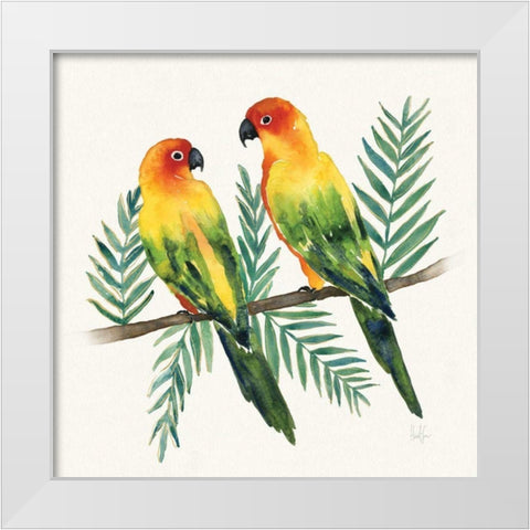 Tropical Fun Bird III Leaves White Modern Wood Framed Art Print by Sussman, Harriet