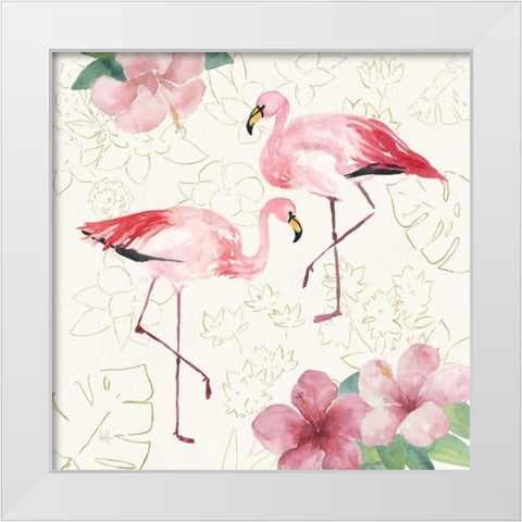 Tropical Fun Bird V with Gold White Modern Wood Framed Art Print by Sussman, Harriet