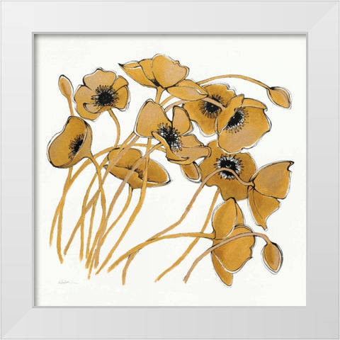 Gold Black Line Poppies II White Modern Wood Framed Art Print by Novak, Shirley