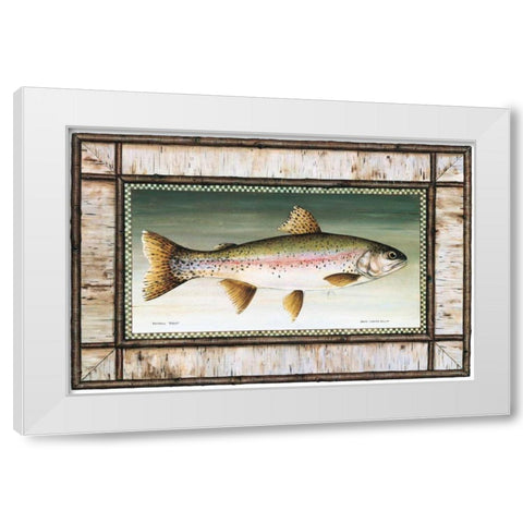 Rainbow Trout Birch Border White Modern Wood Framed Art Print by Brown, David Carter
