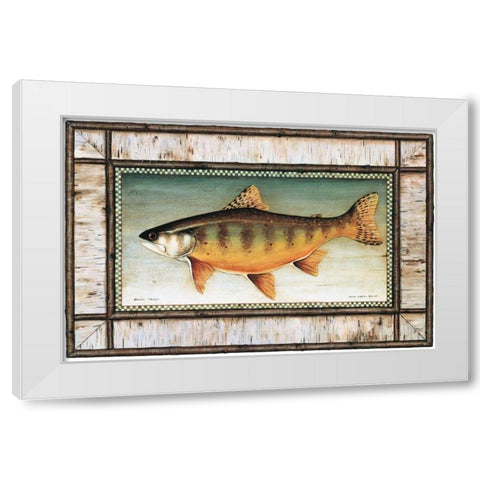 Brook Trout Birch Border White Modern Wood Framed Art Print by Brown, David Carter