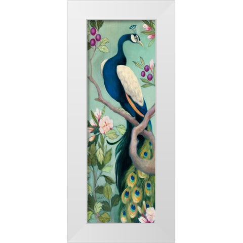 Pretty Peacock I Crop White Modern Wood Framed Art Print by Purinton, Julia