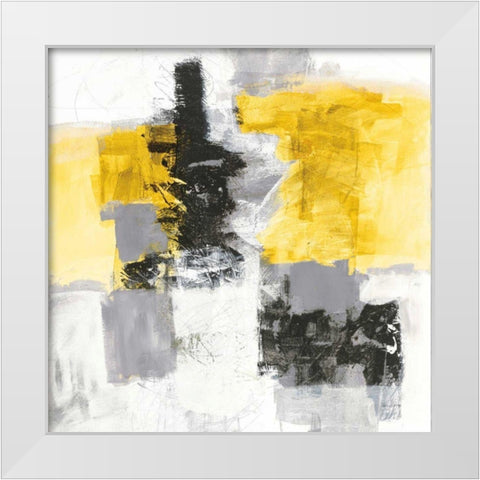 Action II Yellow and Black Sq White Modern Wood Framed Art Print by Davies, Jane