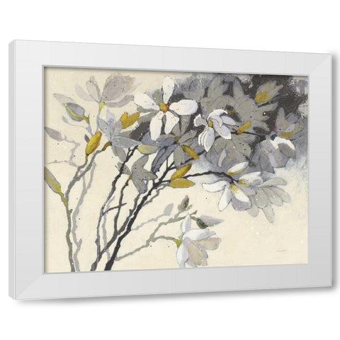 Magnolias Yellow Gray White Modern Wood Framed Art Print by Novak, Shirley