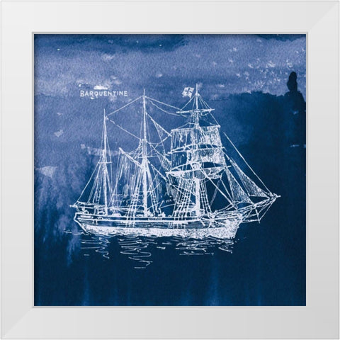 Sailing Ships III Indigo White Modern Wood Framed Art Print by Wild Apple Portfolio