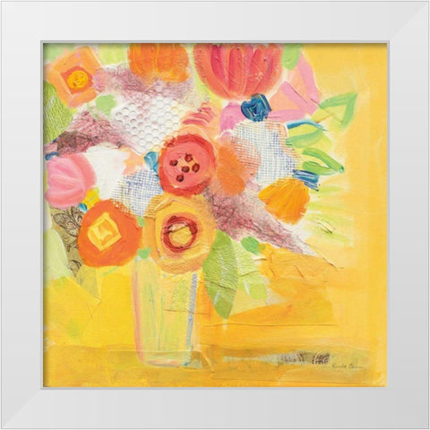 Misty Yellow Floral White Modern Wood Framed Art Print by Zaman, Farida