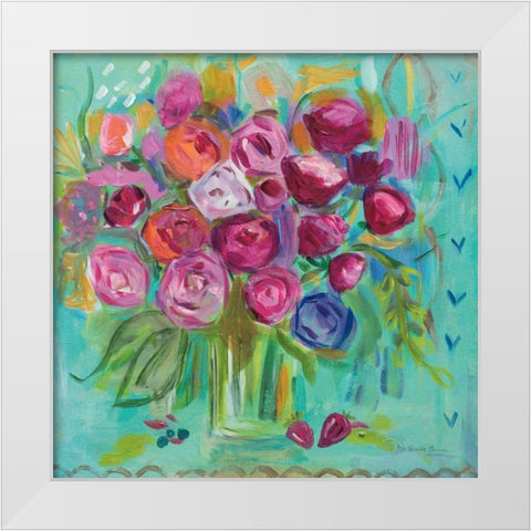 Pink Peonies White Modern Wood Framed Art Print by Zaman, Farida